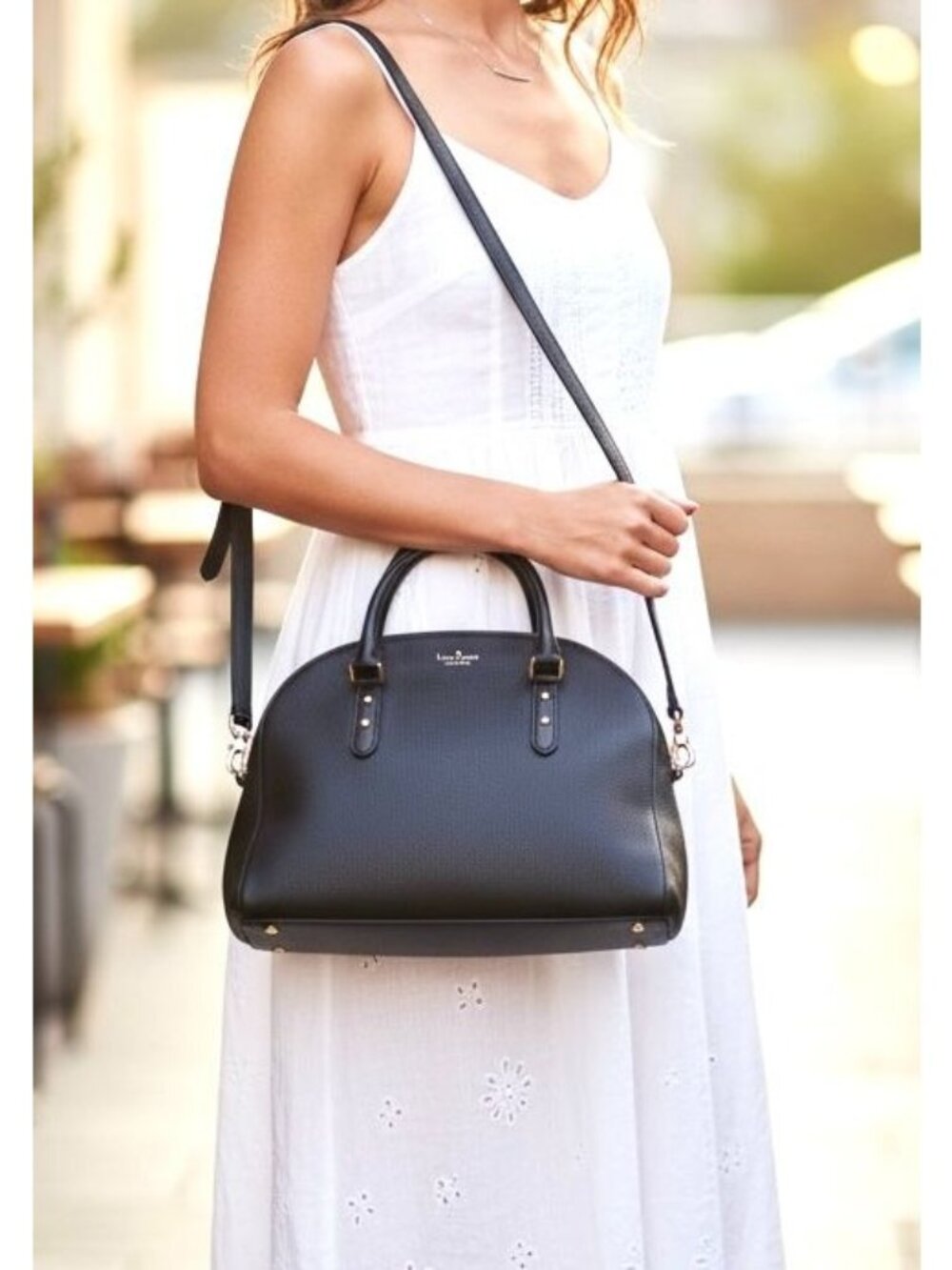 Kate Spade Black Leather Crossbody Dome Style Handbag Top Handles